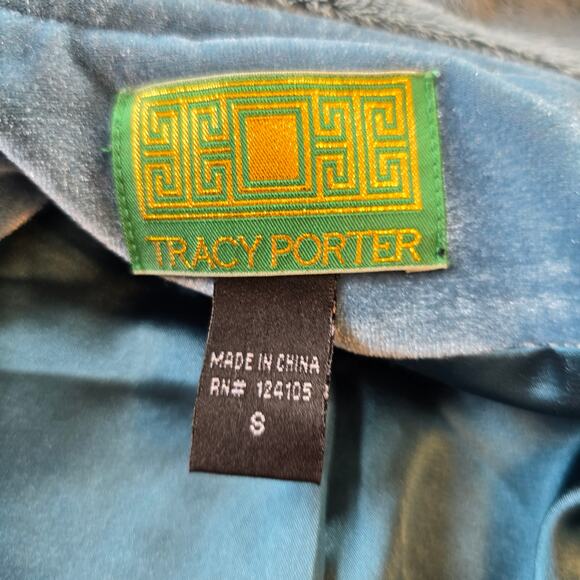 Tracy Porter Hooded Jacket Women's S Teal Blue Floral Ribbon Trim Polished Boho - Picture 8 of 10